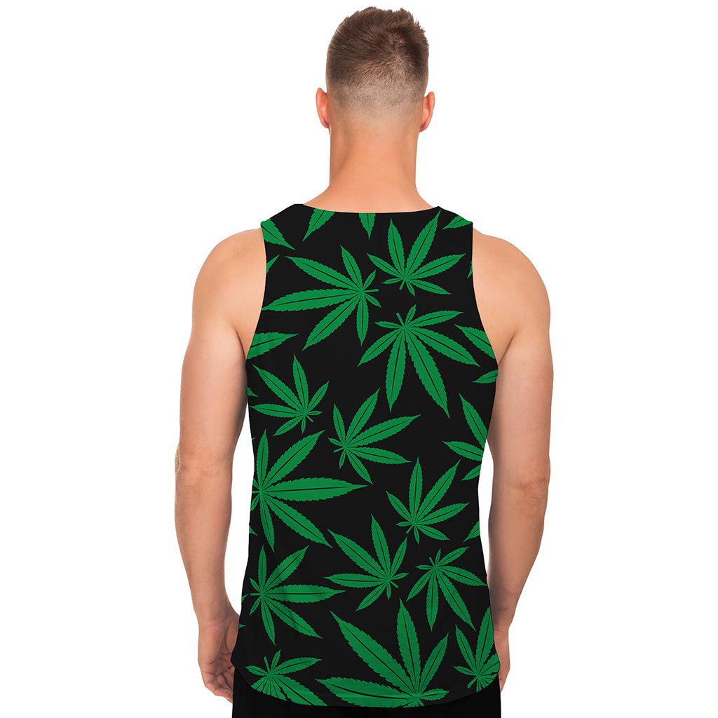 Green And Black Cannabis Leaf Print Men's Tank Top