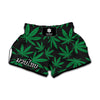Green And Black Cannabis Leaf Print Muay Thai Boxing Shorts