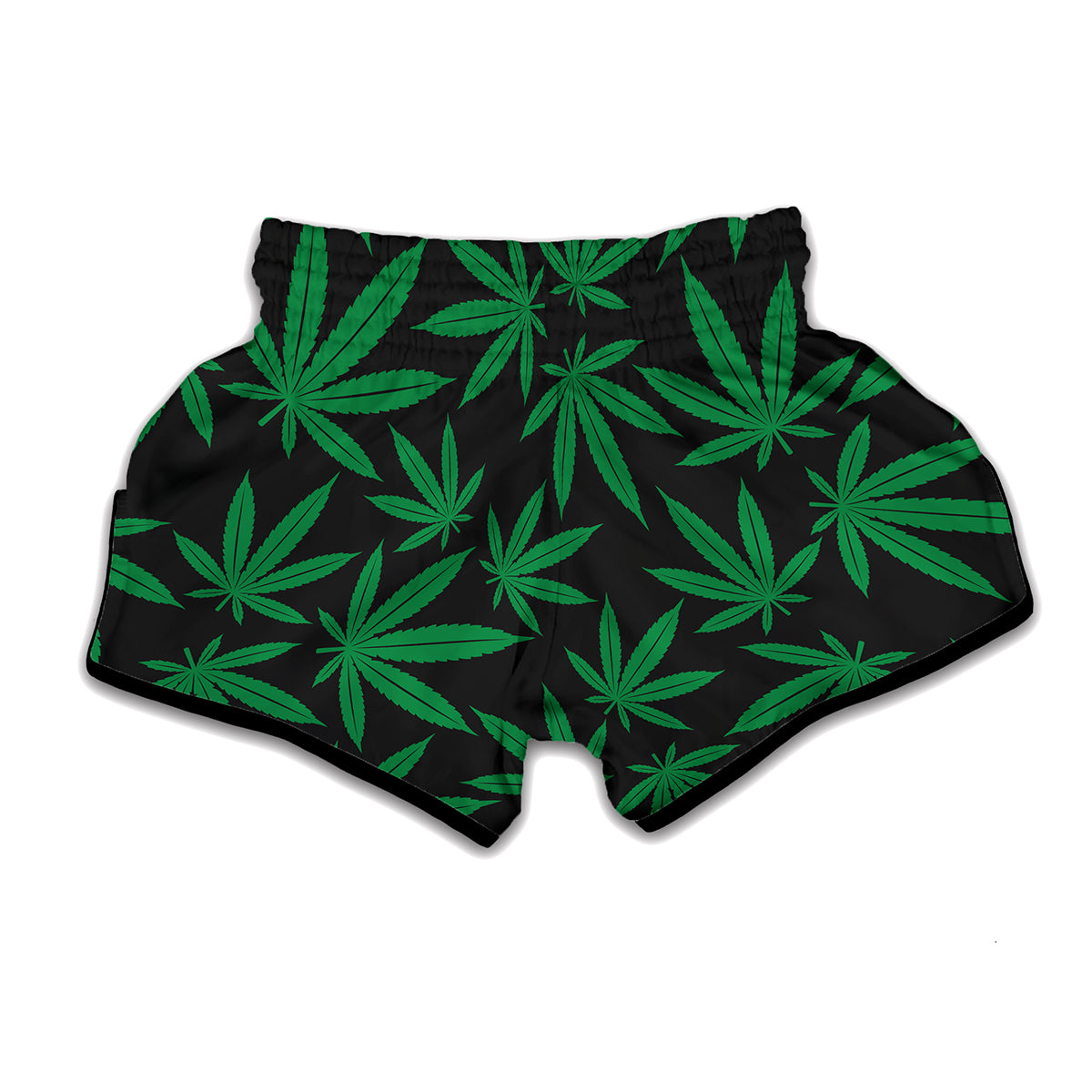 Green And Black Cannabis Leaf Print Muay Thai Boxing Shorts