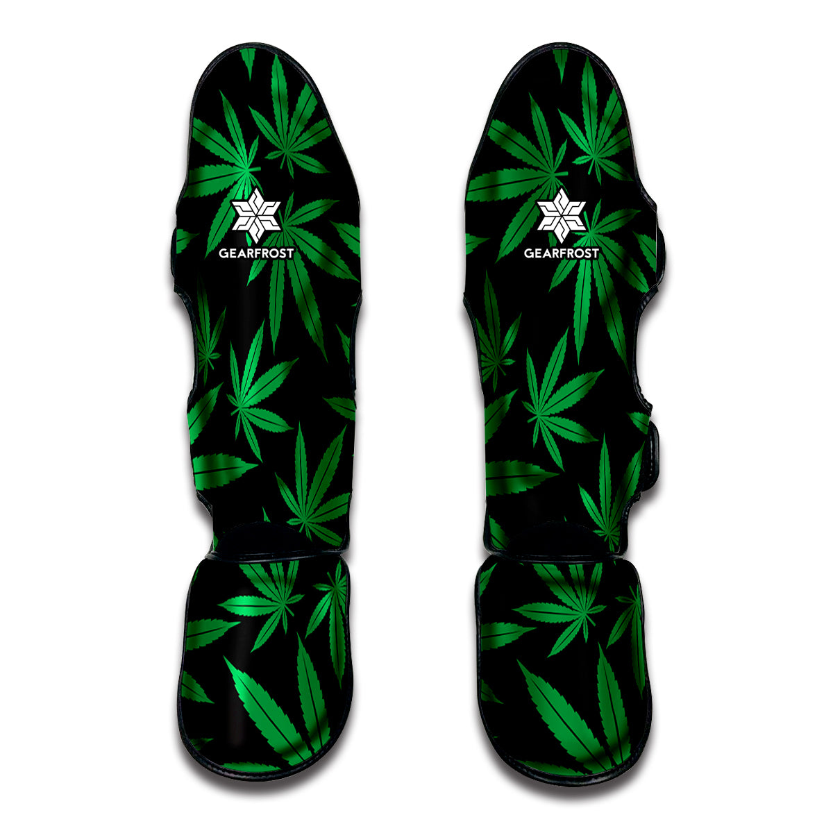 Green And Black Cannabis Leaf Print Muay Thai Shin Guard