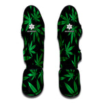 Green And Black Cannabis Leaf Print Muay Thai Shin Guard