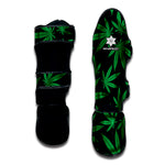 Green And Black Cannabis Leaf Print Muay Thai Shin Guard