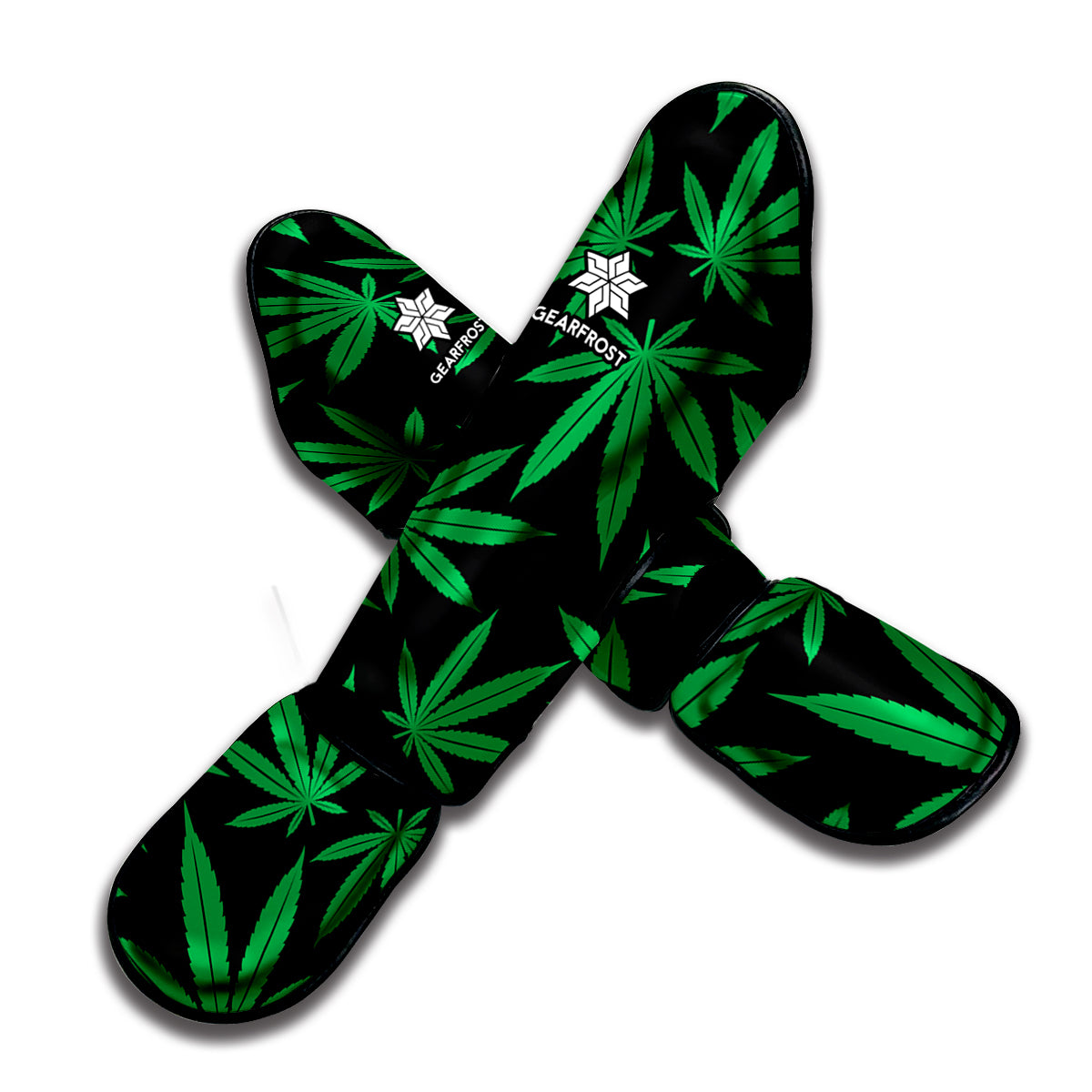 Green And Black Cannabis Leaf Print Muay Thai Shin Guard