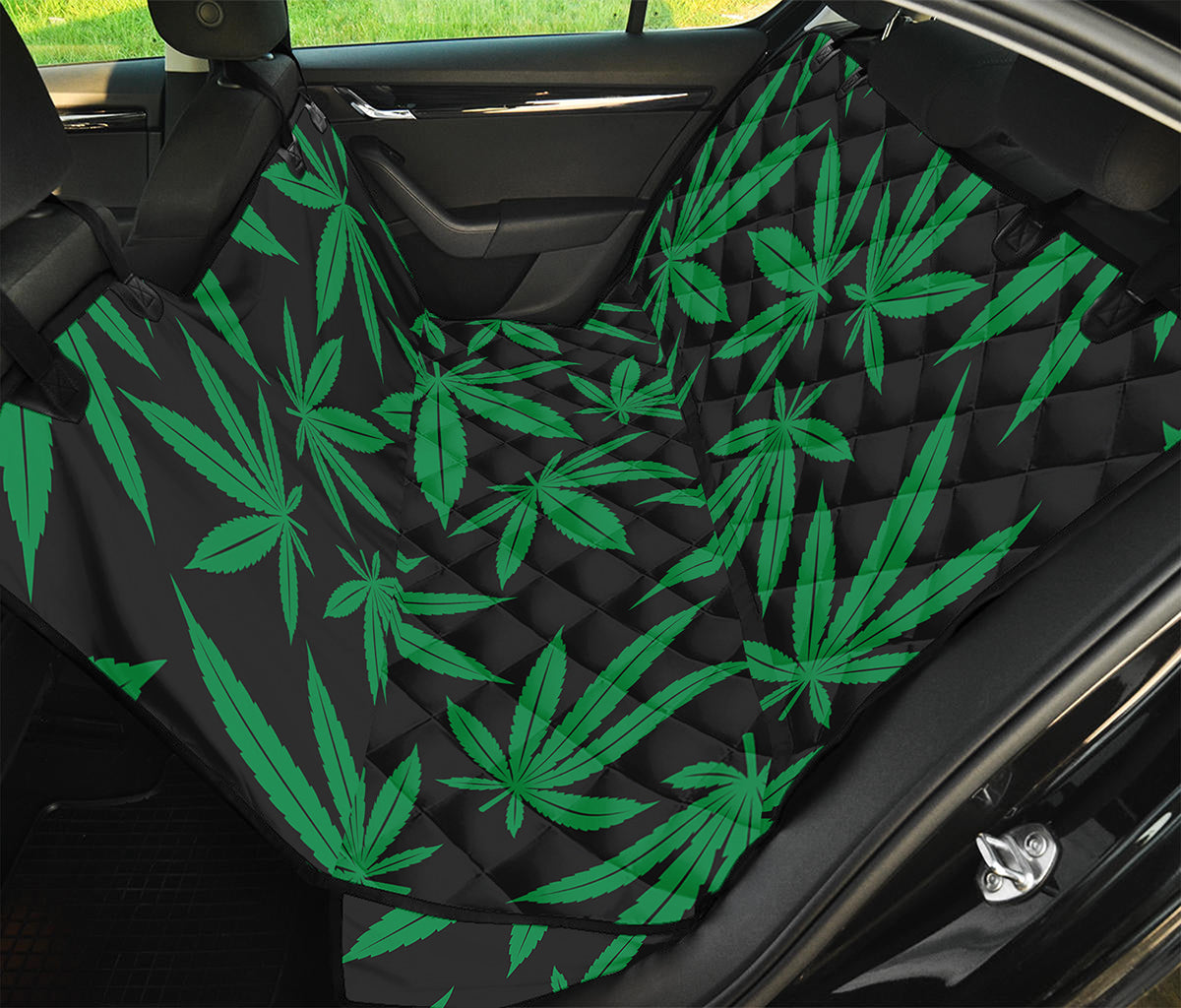 Green And Black Cannabis Leaf Print Pet Car Back Seat Cover