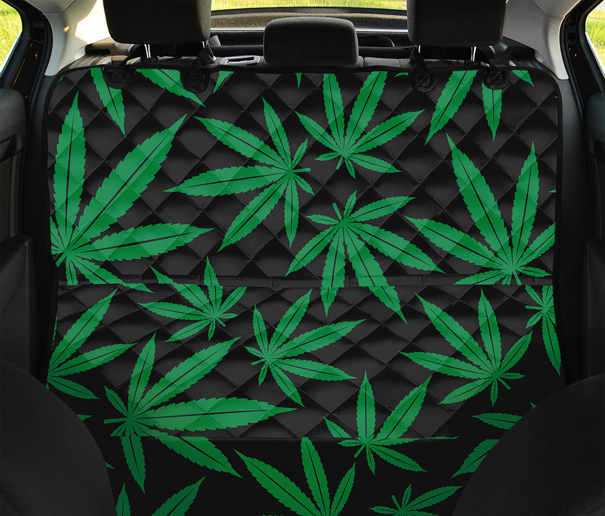 Green And Black Cannabis Leaf Print Pet Car Back Seat Cover