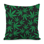 Green And Black Cannabis Leaf Print Pillow Cover