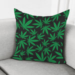 Green And Black Cannabis Leaf Print Pillow Cover