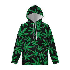 Green And Black Cannabis Leaf Print Pullover Hoodie