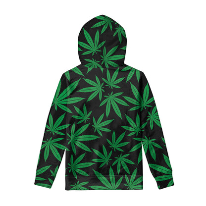 Green And Black Cannabis Leaf Print Pullover Hoodie