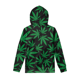 Green And Black Cannabis Leaf Print Pullover Hoodie