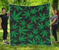 Green And Black Cannabis Leaf Print Quilt