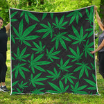 Green And Black Cannabis Leaf Print Quilt