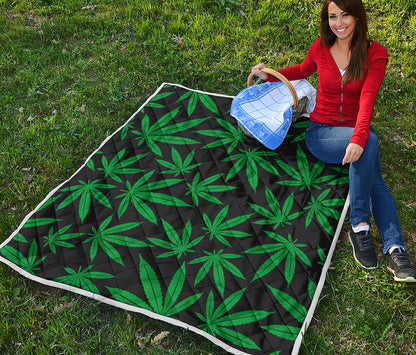 Green And Black Cannabis Leaf Print Quilt
