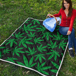 Green And Black Cannabis Leaf Print Quilt