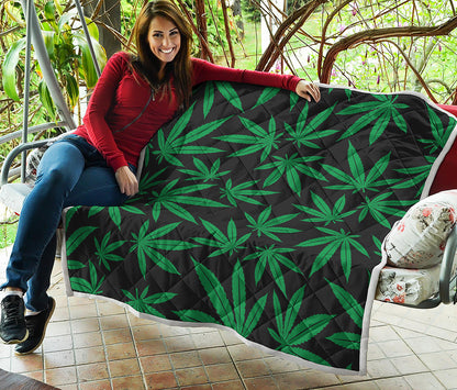 Green And Black Cannabis Leaf Print Quilt