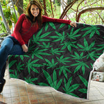Green And Black Cannabis Leaf Print Quilt