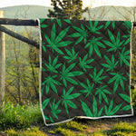 Green And Black Cannabis Leaf Print Quilt