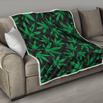 Green And Black Cannabis Leaf Print Quilt