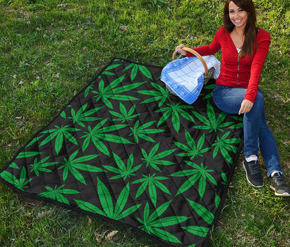 Green And Black Cannabis Leaf Print Quilt