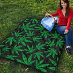 Green And Black Cannabis Leaf Print Quilt