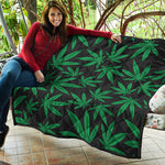 Green And Black Cannabis Leaf Print Quilt
