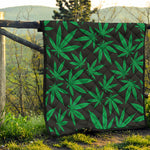 Green And Black Cannabis Leaf Print Quilt