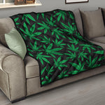Green And Black Cannabis Leaf Print Quilt