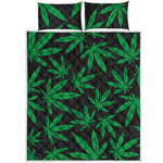 Green And Black Cannabis Leaf Print Quilt Bed Set