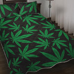 Green And Black Cannabis Leaf Print Quilt Bed Set
