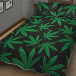 Green And Black Cannabis Leaf Print Quilt Bed Set
