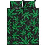 Green And Black Cannabis Leaf Print Quilt Bed Set