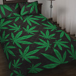 Green And Black Cannabis Leaf Print Quilt Bed Set
