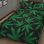 Green And Black Cannabis Leaf Print Quilt Bed Set
