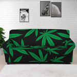 Green And Black Cannabis Leaf Print Sofa Cover