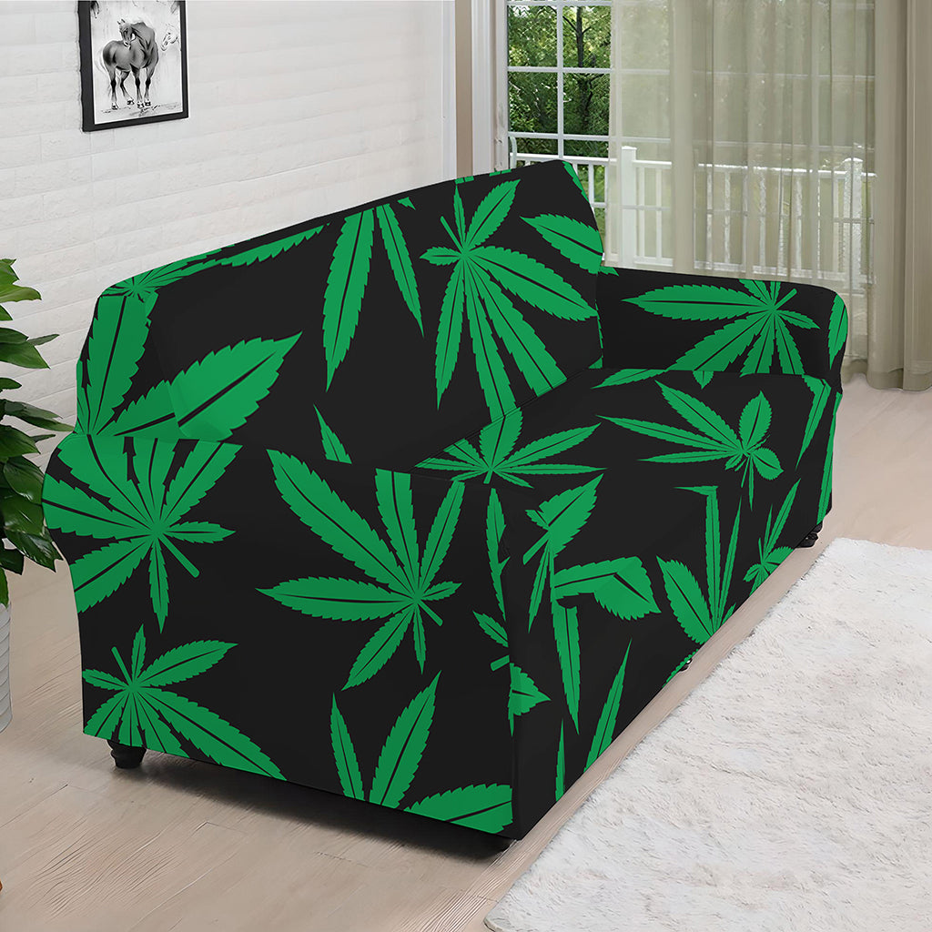 Green And Black Cannabis Leaf Print Sofa Cover