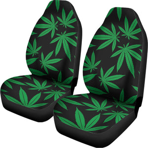 Green And Black Cannabis Leaf Print Universal Fit Car Seat Covers