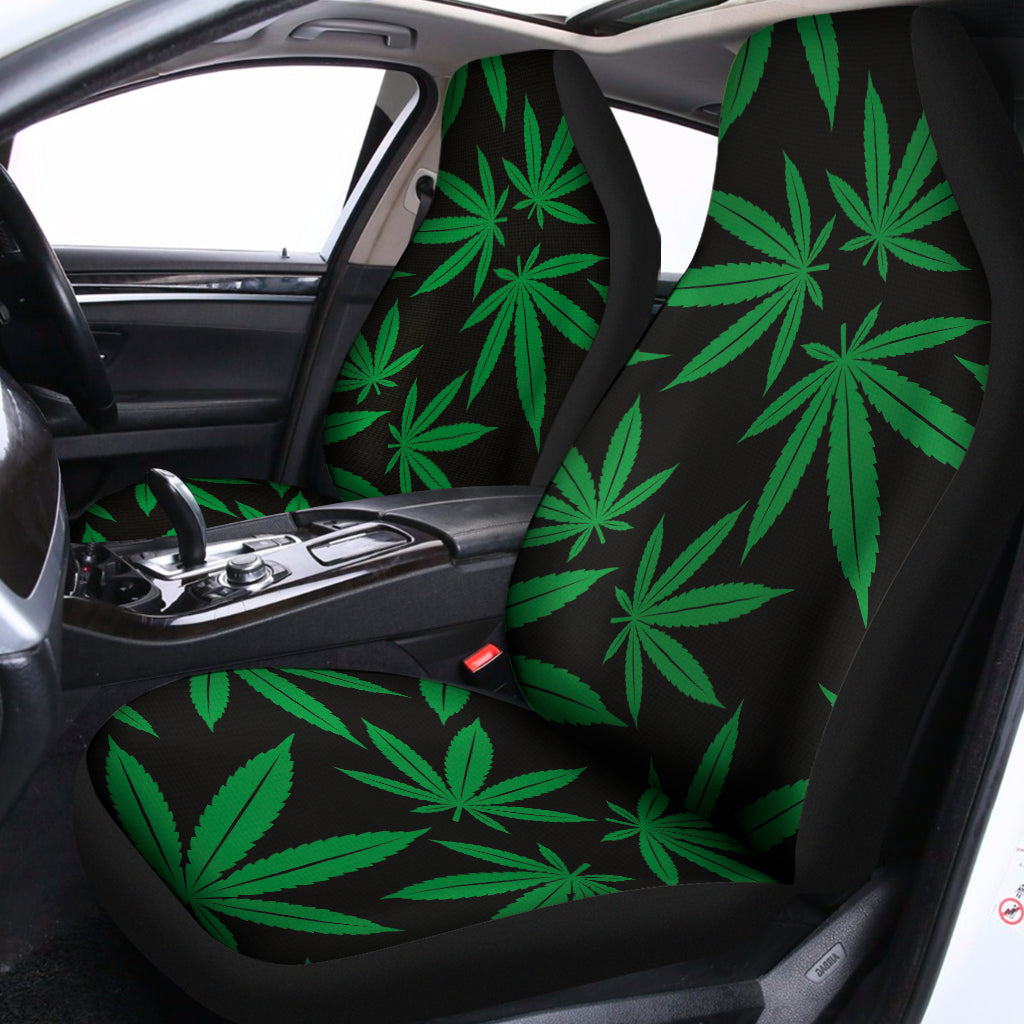 Green And Black Cannabis Leaf Print Universal Fit Car Seat Covers