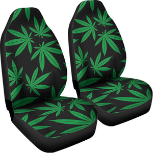 Green And Black Cannabis Leaf Print Universal Fit Car Seat Covers