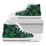 Green And Black Cannabis Leaf Print White High Top Shoes