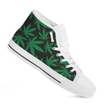 Green And Black Cannabis Leaf Print White High Top Shoes