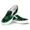 Green And Black Cannabis Leaf Print White Slip On Shoes