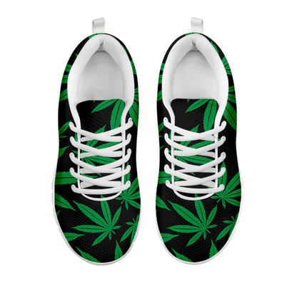 Green And Black Cannabis Leaf Print White Sneakers
