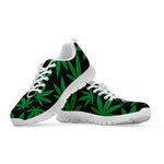 Green And Black Cannabis Leaf Print White Sneakers