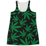 Green And Black Cannabis Leaf Print Women's Racerback Tank Top