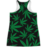 Green And Black Cannabis Leaf Print Women's Racerback Tank Top