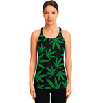 Green And Black Cannabis Leaf Print Women's Racerback Tank Top