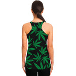 Green And Black Cannabis Leaf Print Women's Racerback Tank Top