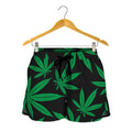 Green And Black Cannabis Leaf Print Women's Shorts
