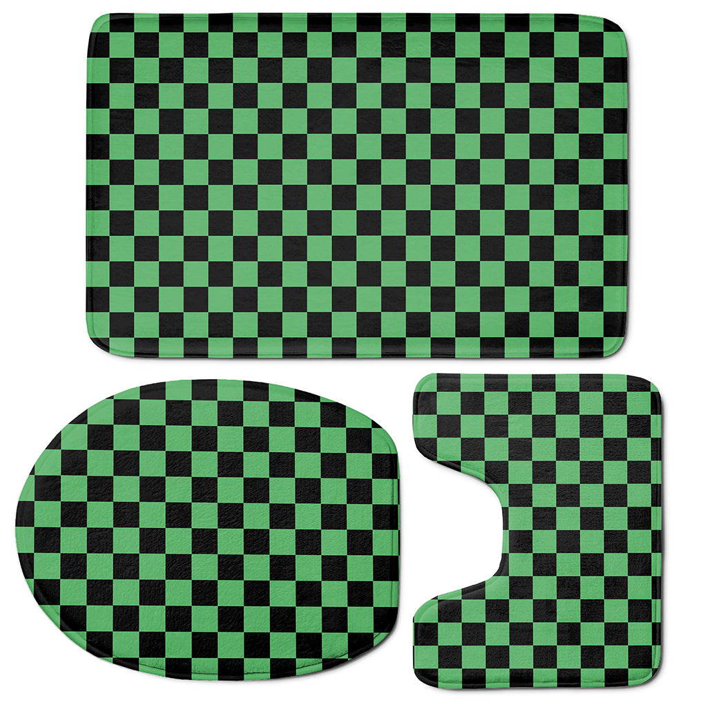 Green And Black Checkered Pattern Print 3 Piece Bath Mat Set