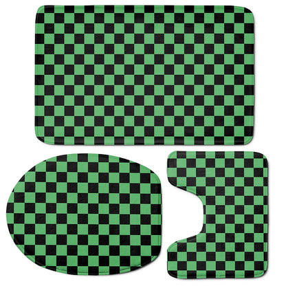 Green And Black Checkered Pattern Print 3 Piece Bath Mat Set